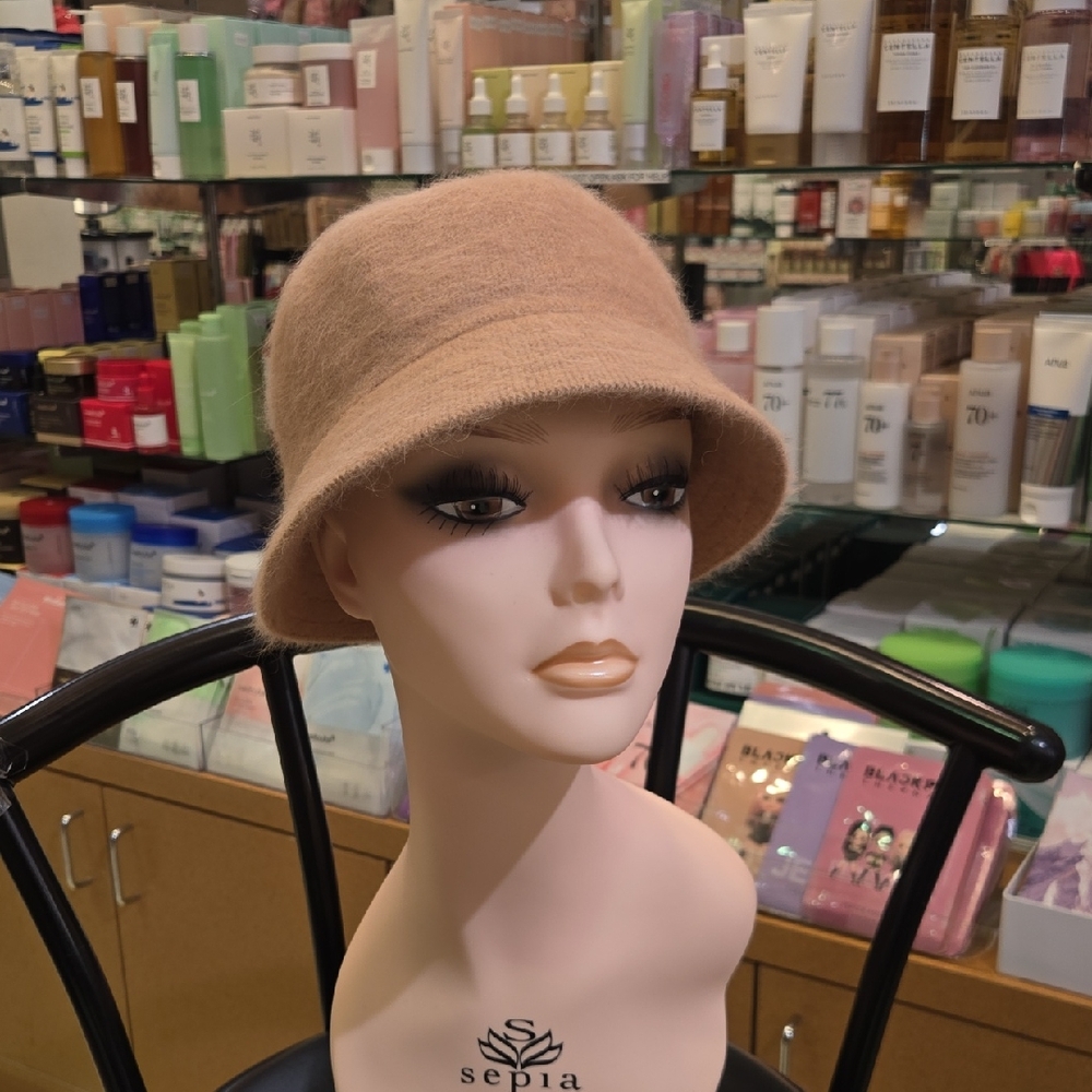 Elegant Tan Angora Women's Bucket Hat